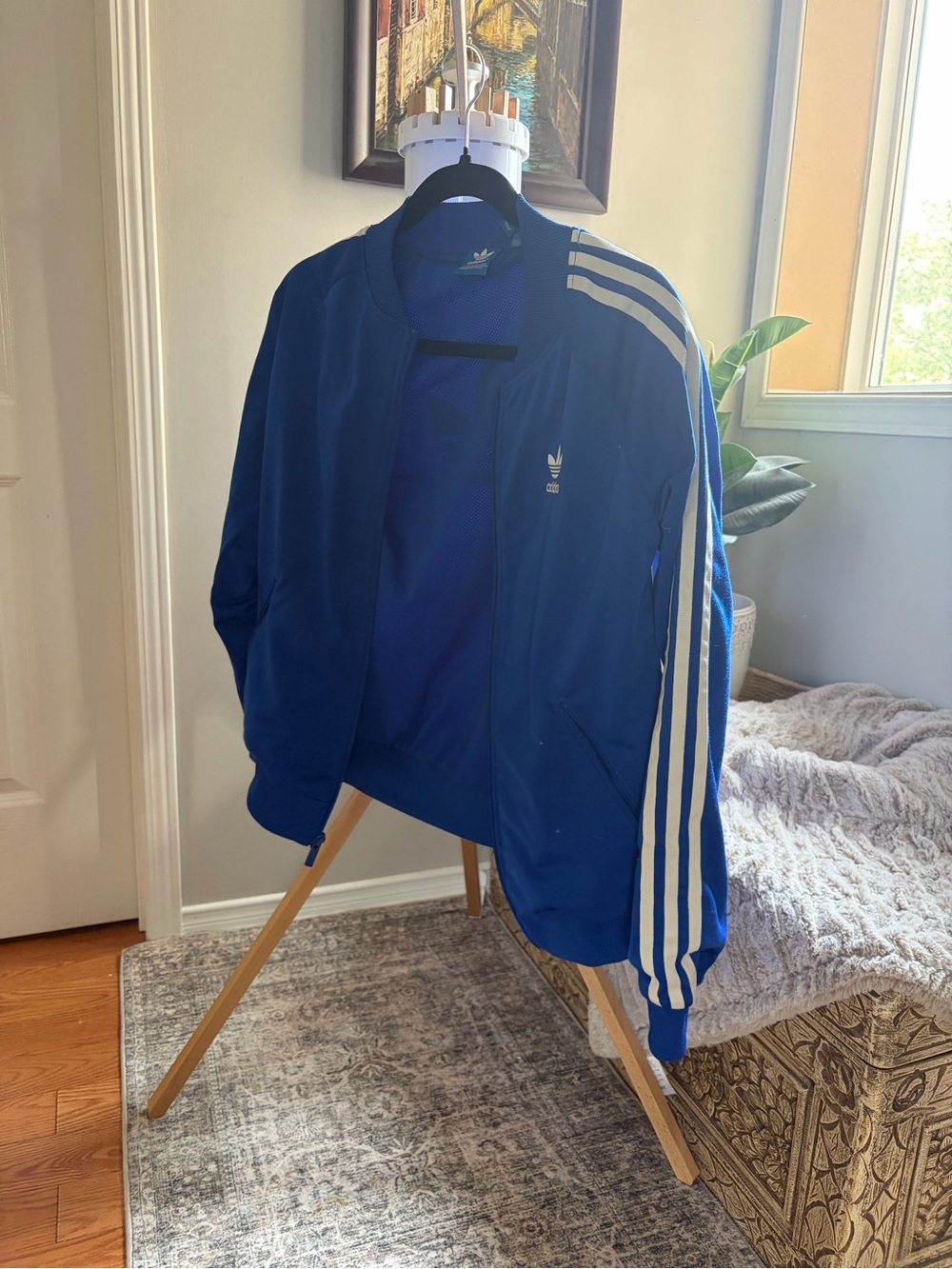 Adidas Men's / Women’s Blue Track Jacket with White Stripes